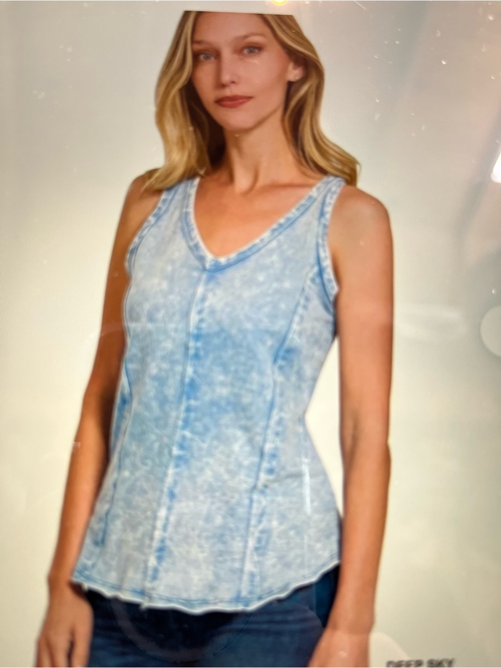 Zenana Women’s Light Blue Washed V-Neck Tank Top